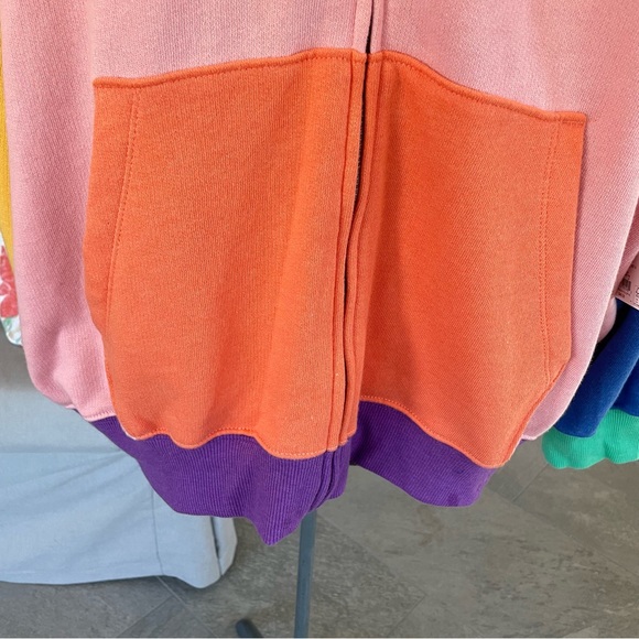 NWT XL Oversized colorful pink orange blue yellow rainbow, love zip up hoodie. - Picture 2 of 7